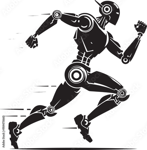 Modern action war robot running silhouette vector illustration isolated on a white background