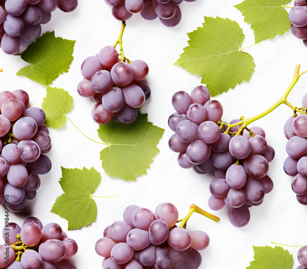 Obraz premium Simple purple grapes and green leaves seamless pattern. Design element. Wine and nature concept. Modern pattern for beautiful design.