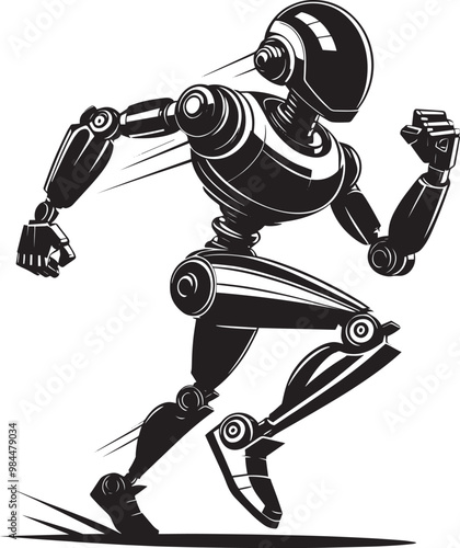 Modern action war robot running silhouette vector illustration isolated on a white background