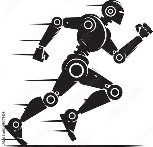 Modern action war robot running silhouette vector illustration isolated on a white background