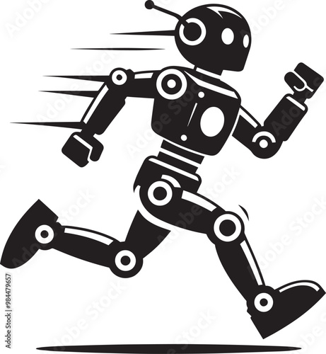 Modern action war robot running silhouette vector illustration isolated on a white background