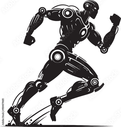 Modern action war robot running silhouette vector illustration isolated on a white background