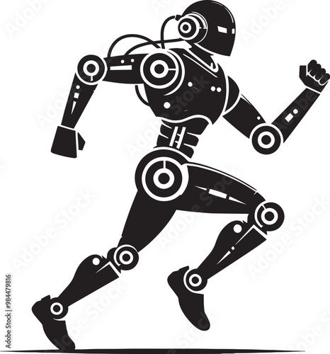 Modern action war robot running silhouette vector illustration isolated on a white background