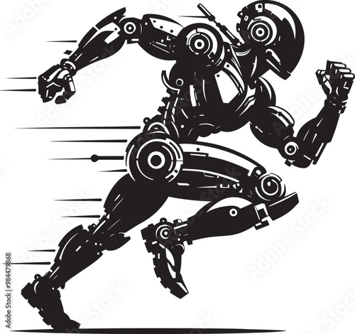 Modern action war robot running silhouette vector illustration isolated on a white background