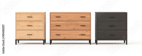 Wallpaper Mural Three stylish wooden dressers in various finishes, showcasing modern design and ample storage for any bedroom or living space. Torontodigital.ca
