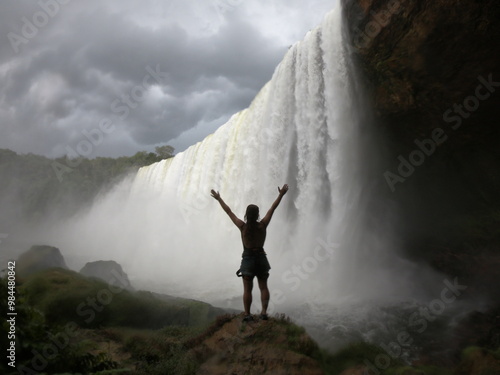 mulher na cachoeira salto belo em campo novo do parecis, mato grosso  photo