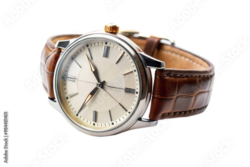 Wallpaper Mural Sophisticated wristwatch with brown leather strap and silver case Torontodigital.ca