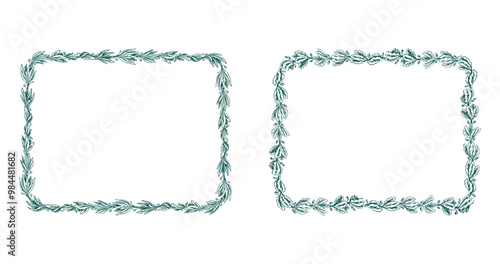 Decorative borders of drawn laurel and oak leaves, decor greeting cards, vector illustration