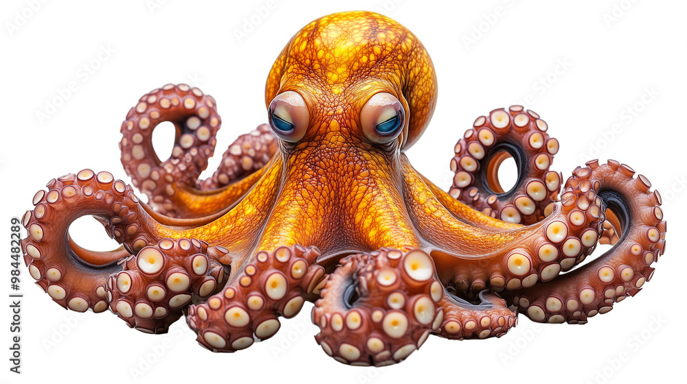 Fototapeta premium The giant squid is a colorful, fearsome and fierce creature on a plain white background