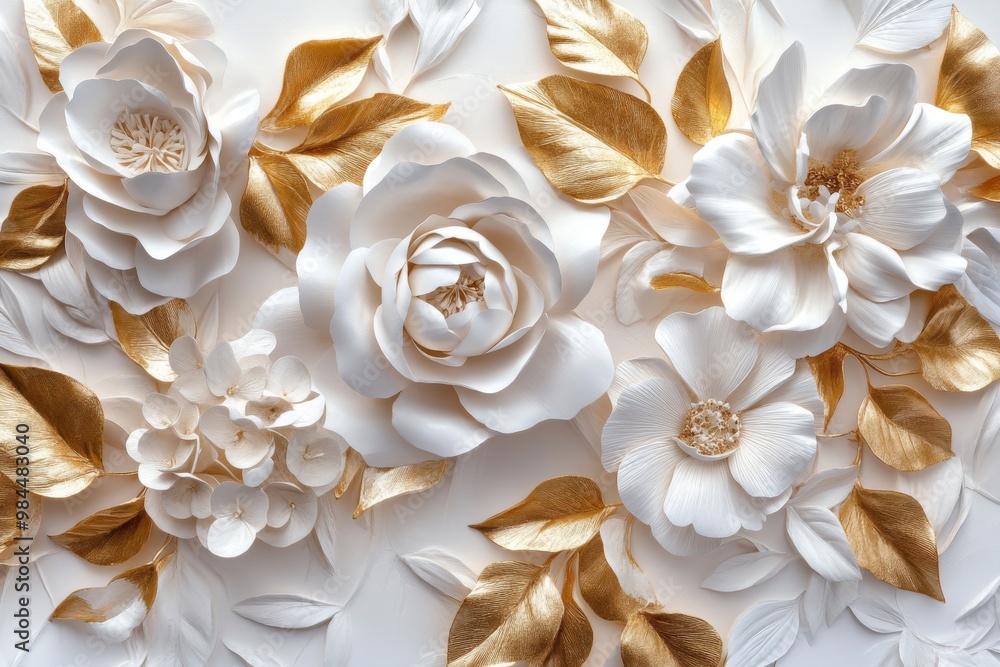 Wabi-Sabi style stucco inlaid with porcelain bas-relief of hydrangea blossoms - Wabi-Sabi style stucco inlaid with porcelain bas-relief of hydrangea blossoms -