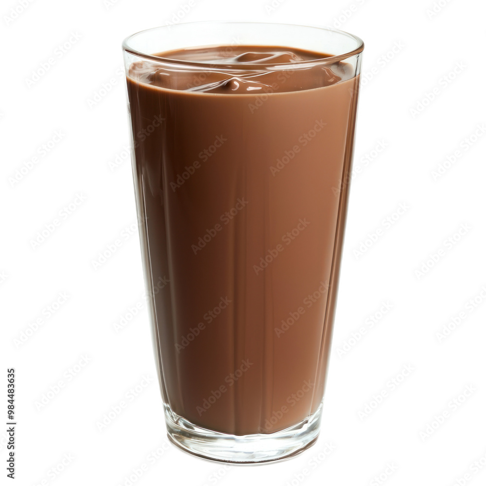 Tall glass of chocolate milk with a rich, indulgent color. isolated on transparency background Tall glass of chocolate milk with a rich, indulgent color. isolated on transparency background