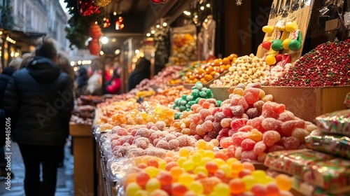 Various candies in the market during Christmas in Barcelona
