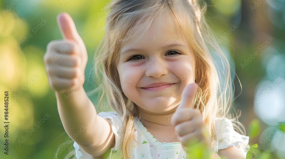 Adorable Little Girl Giving Thumbs Up with a Cheerful Smile Adorable Little Girl Giving Thumbs Up with a Cheerful Smile