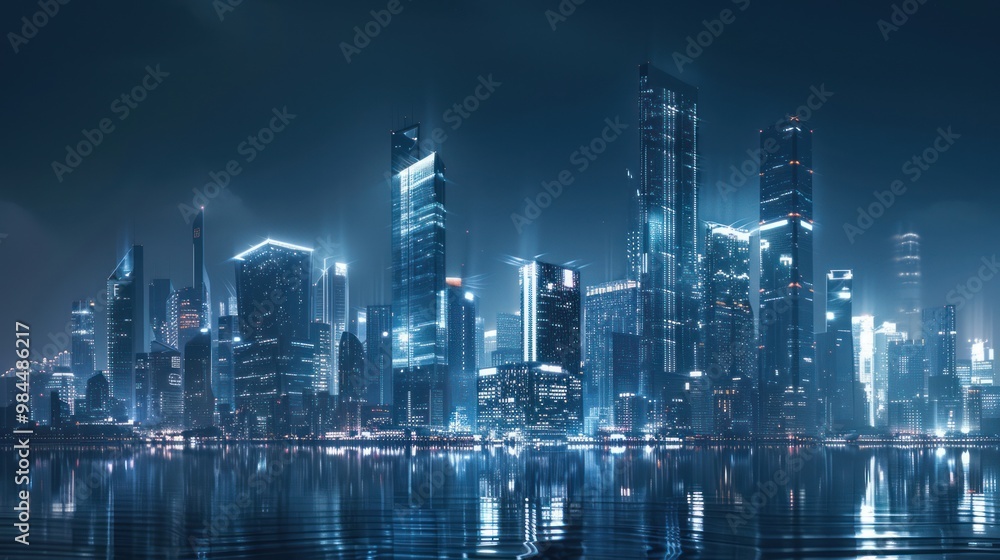 Obraz premium Night Cityscape with Reflections