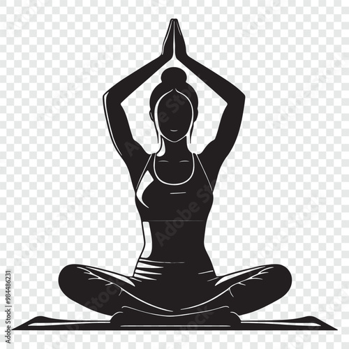 a woman doing yoga with a yoga pose on a transparent background.