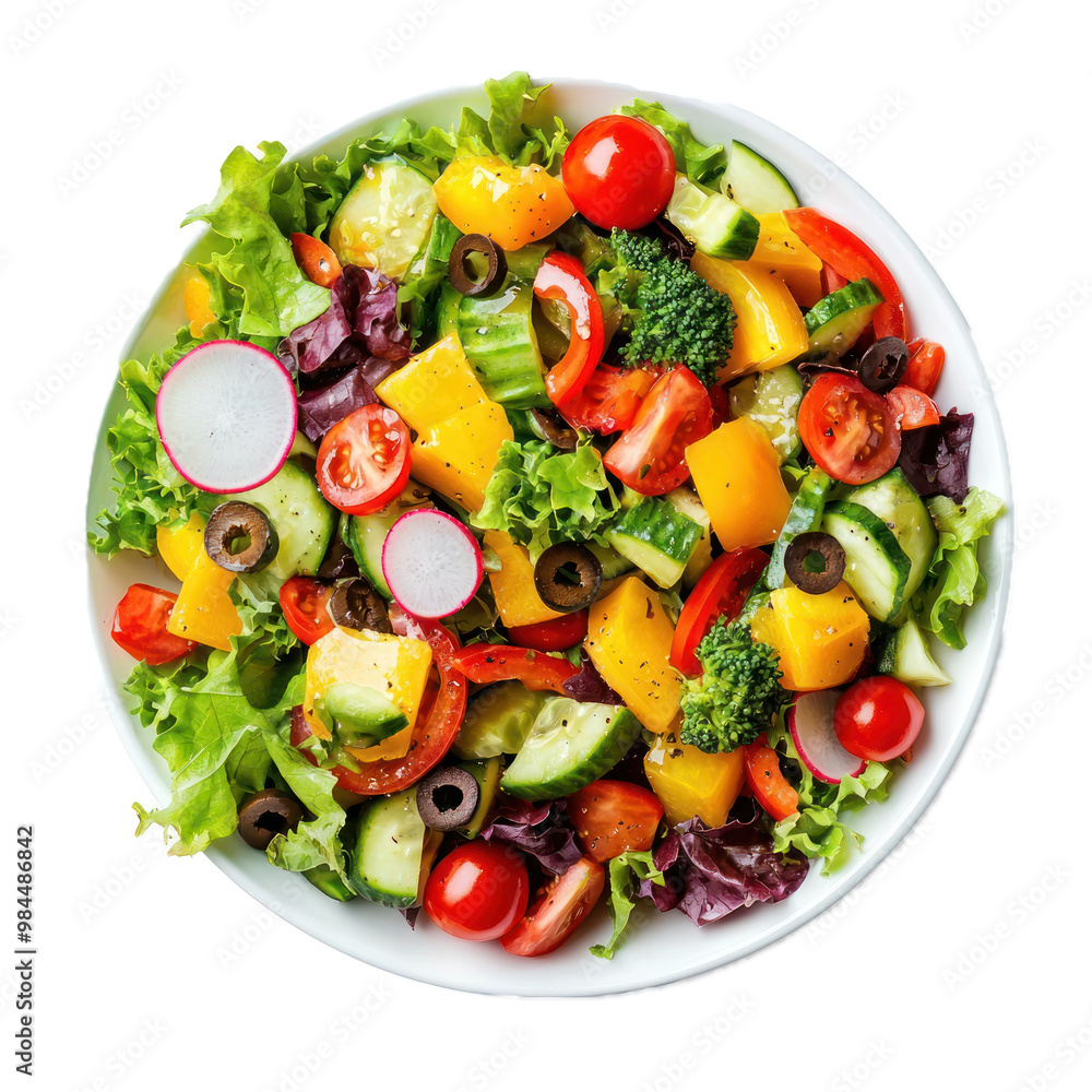 Mixed vegetable salad with a variety of colors and textures, isolated on a transparency background Mixed vegetable salad with a variety of colors and textures, isolated on a transparency background