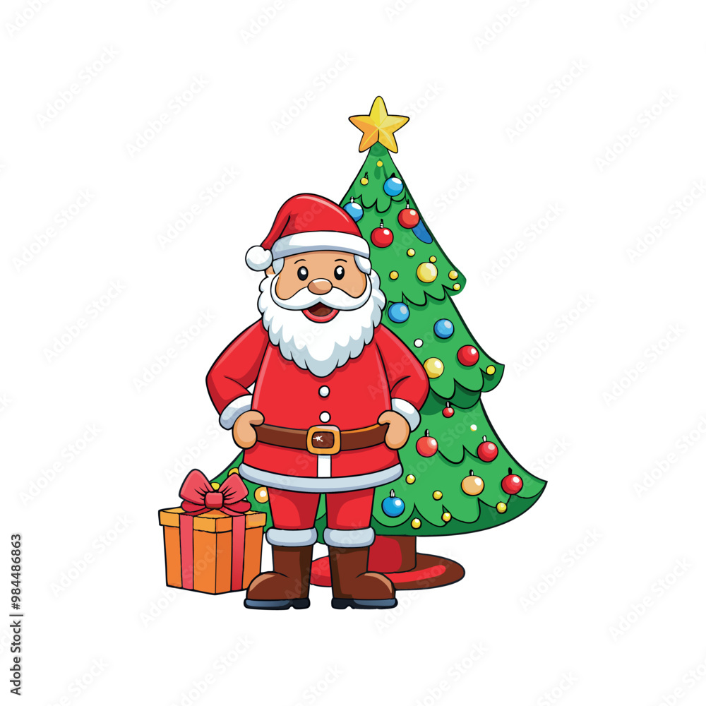 Santa claus and christmas tree Vector art illustration isolated on a white background Santa claus and christmas tree Vector art illustration isolated on a white background