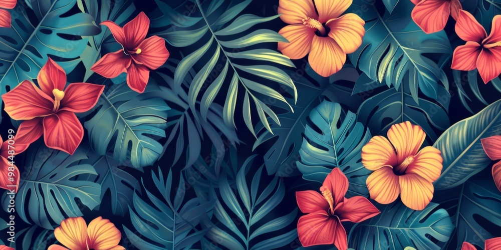 tropical plants pattern, green. ai generated tropical plants pattern, green. ai generated