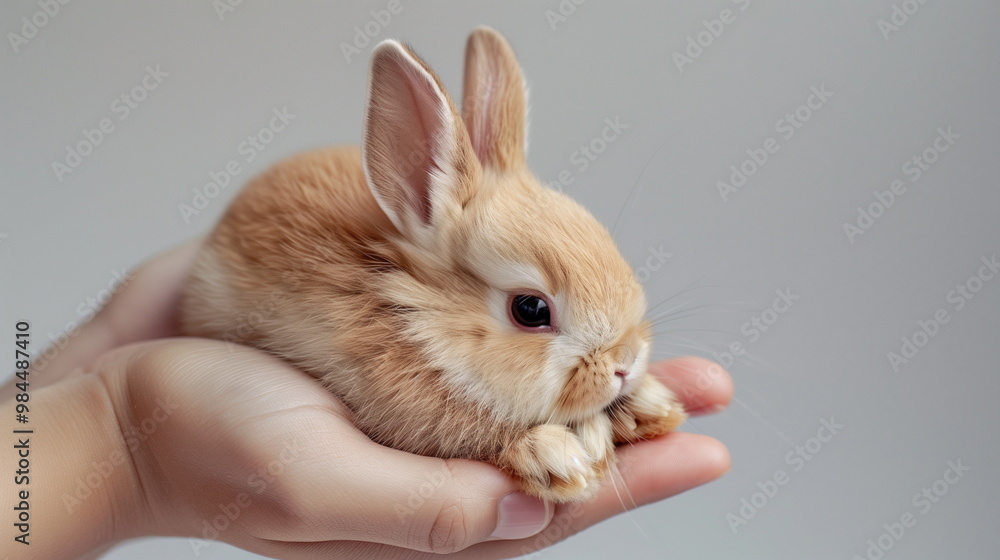 Light brown rabbit isolate on grey background : Pets. AI Generative. Light brown rabbit isolate on grey background : Pets. AI Generative.