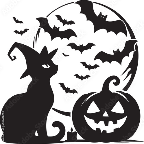 Halloween scary cat silhouette vector illustration isolated on a white background