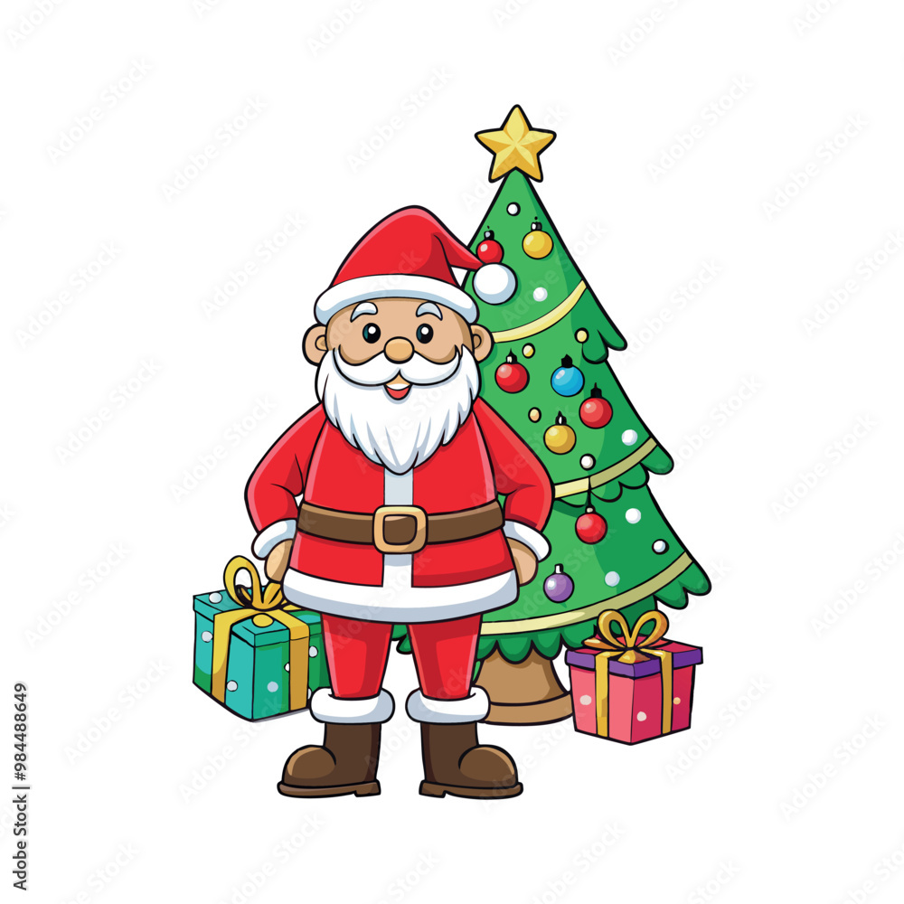 Santa claus and christmas tree Vector art illustration isolated on a white background Santa claus and christmas tree Vector art illustration isolated on a white background