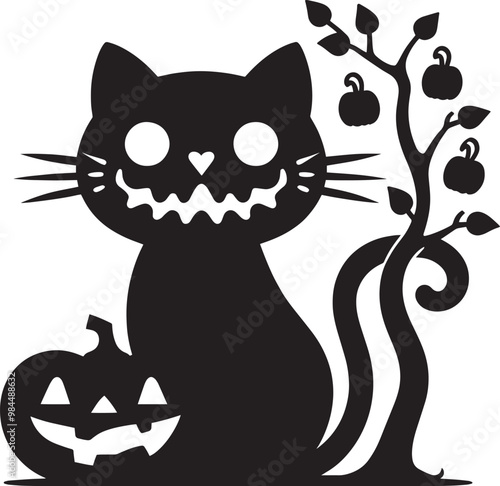 Halloween scary cat silhouette vector illustration isolated on a white background