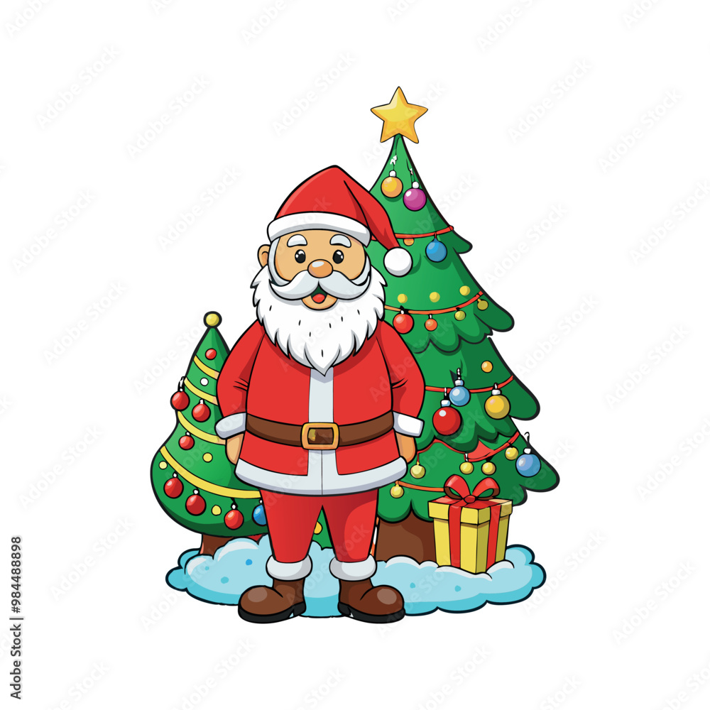 Obraz premium Santa claus and christmas tree Vector art illustration isolated on a white background