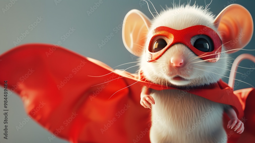 Fototapeta premium Adorable Superhero Mouse in Mask and Cape, Ready to Save the Day