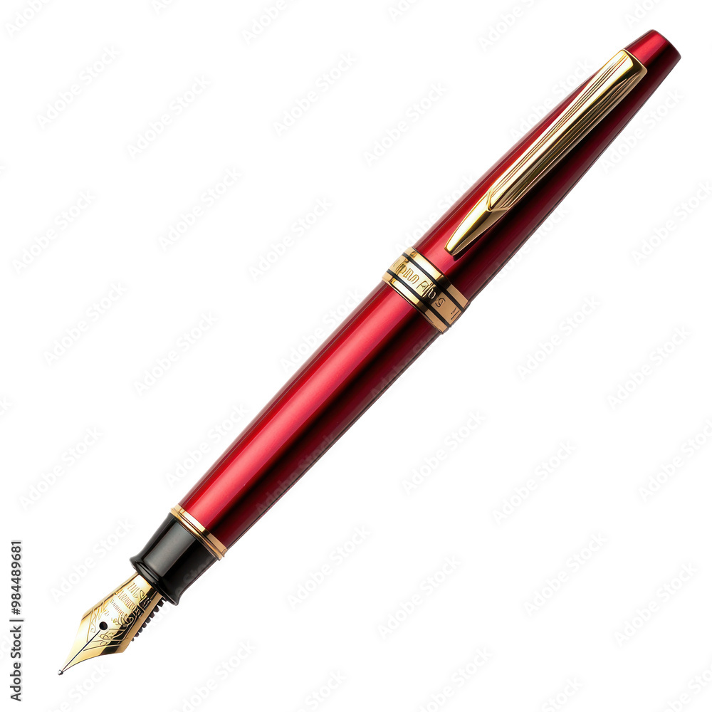 Red fountain pen with elegant design, isolated on a transparency background Red fountain pen with elegant design, isolated on a transparency background