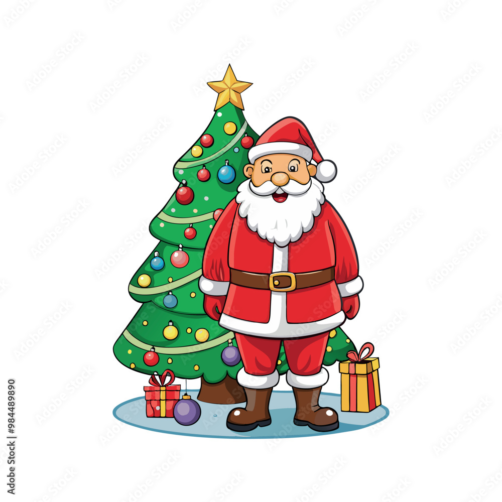 Santa claus and christmas tree Vector art illustration isolated on a white background Santa claus and christmas tree Vector art illustration isolated on a white background