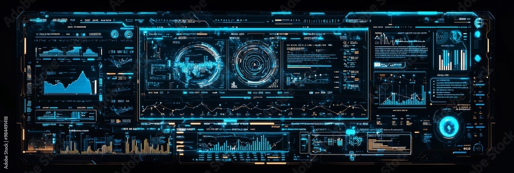 Fototapeta premium In terms of technology, this interface is advanced with a blue HUD