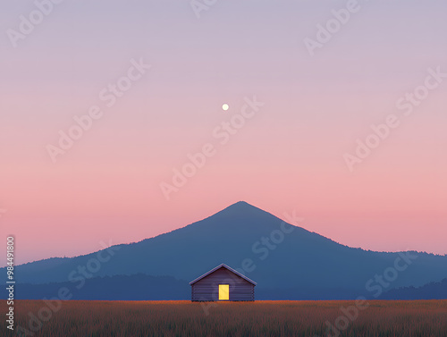 Moon Setting Behind Distant Mountain Casting a Soft Glow | Serene Nighttime Landscape