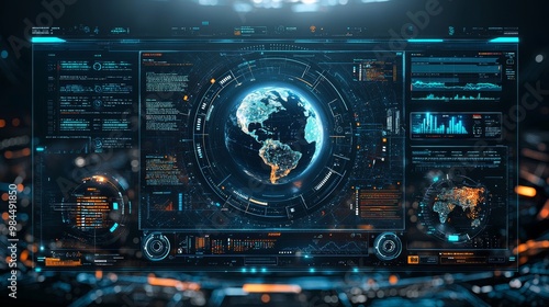 Closeup of a glowing world map on a digital interface.