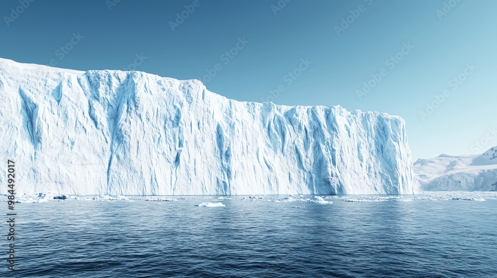 Glacier calving into the ocean with rising sea levels, symbolizing the impact of global warming on polar ice Glacier calving into the ocean with rising sea levels, symbolizing the impact of global warming on polar ice