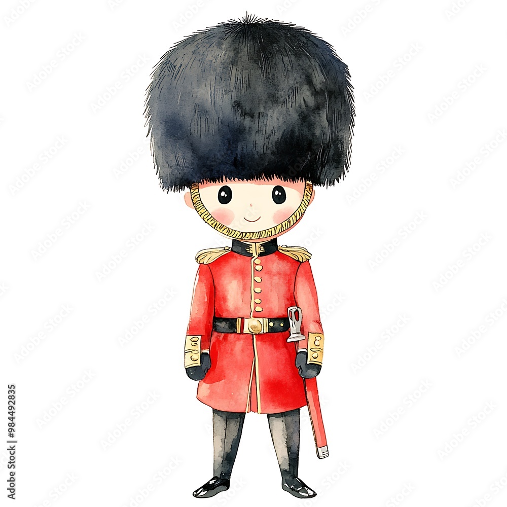 Watercolor Illustration of a Cute Cartoon British Guard. Watercolor Illustration of a Cute Cartoon British Guard.