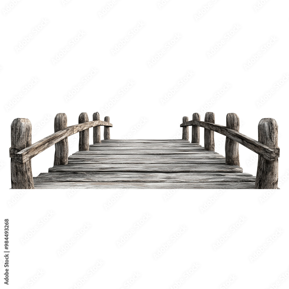 Obraz premium Wooden pier with old wooden pillars, cut out