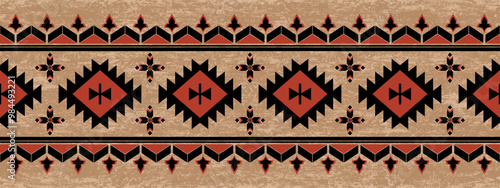 Navajo tribal vector pattern. Native American ornament. Ethnic South Western decor style. Boho geometric ornament.Ikat floral paisley embroidery blanket, rug. Woven carpet