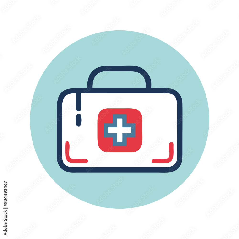 Medical first aid kit icon in modern flat style with blue and red colors, design concept
Medical first aid kit icon in modern flat style with blue and red colors, design concept