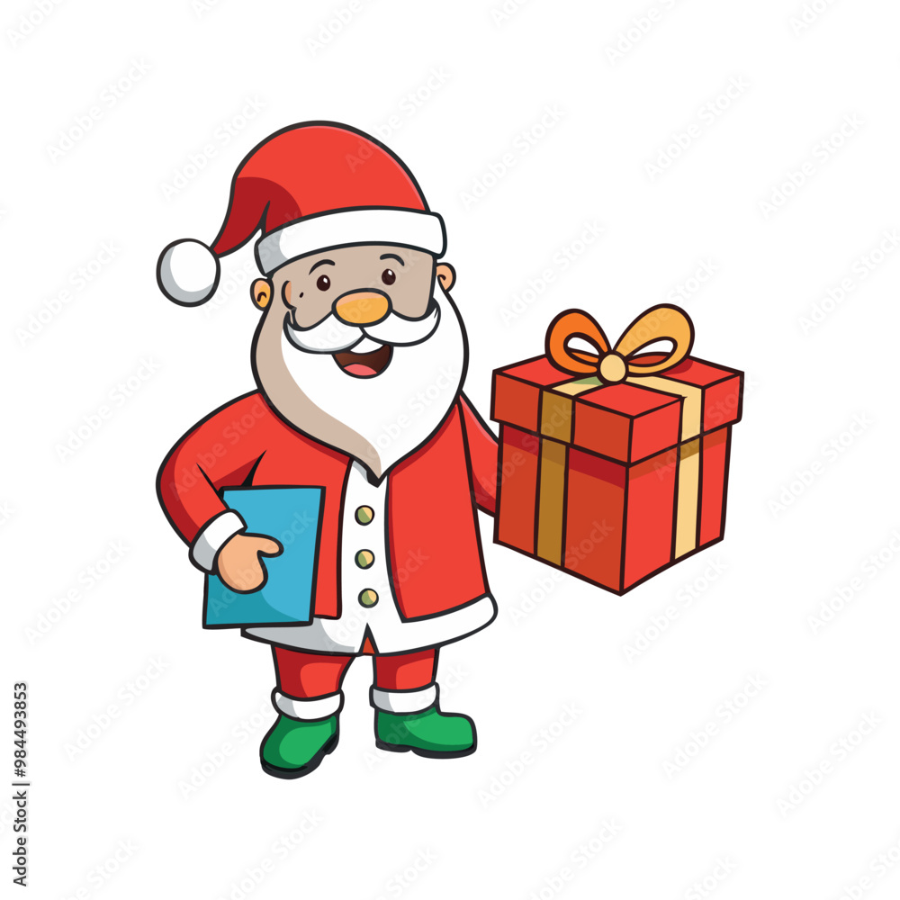 Christmas santa claus holding a gift Vector art illustration isolated on a white background Christmas santa claus holding a gift Vector art illustration isolated on a white background