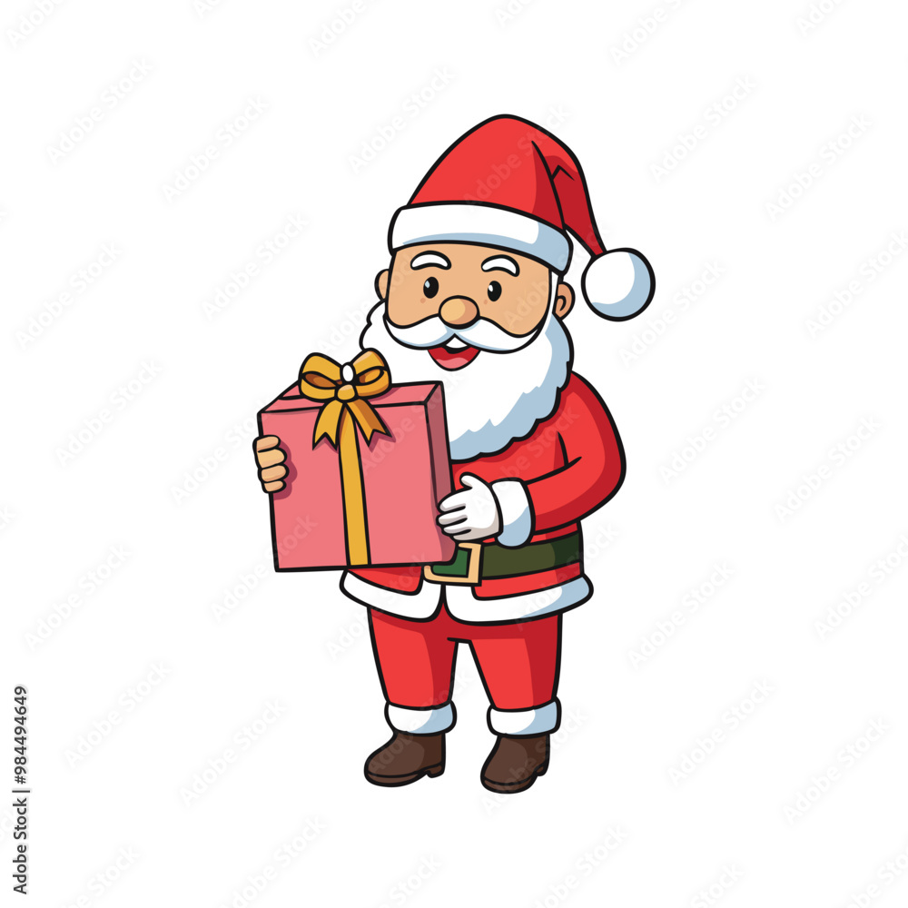 Christmas santa claus holding a gift Vector art illustration isolated on a white background Christmas santa claus holding a gift Vector art illustration isolated on a white background