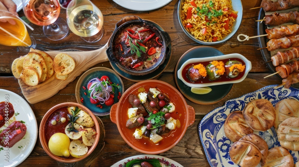 Delicious Spreads on a Wooden Table Delicious Spreads on a Wooden Table
