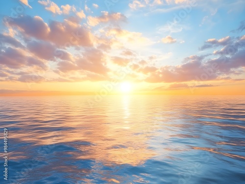 A dramatic scene of the ocean at sunset, with towering clouds casting long shadows on the water. The sun rays pierce through the clouds.