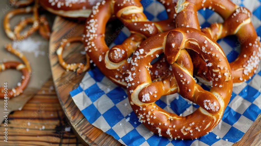 Freshly Baked Pretzels on a Wooden Board Freshly Baked Pretzels on a Wooden Board