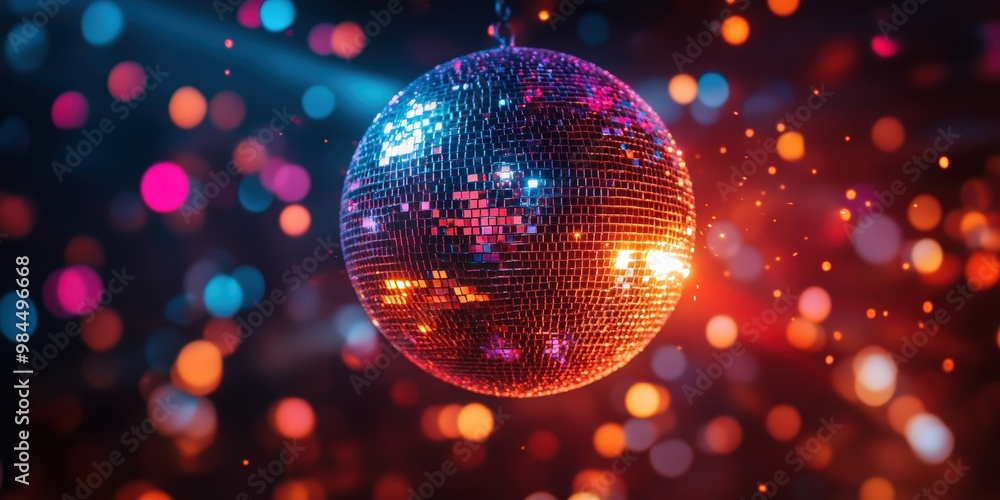 Colorful Disco Ball Sparkling in Vibrant Lights Colorful Disco Ball Sparkling in Vibrant Lights