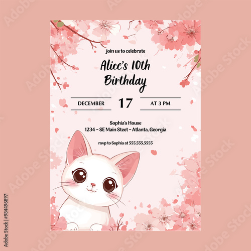 Cat Kitten Birthday Party Invitations