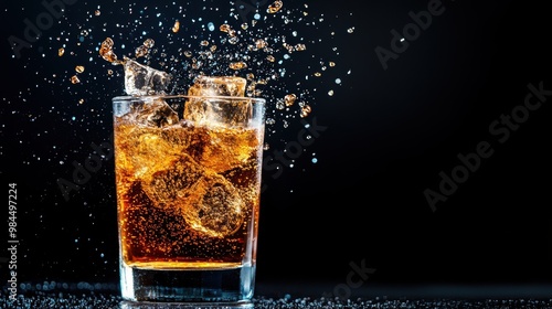 Refreshing Splash of Soda in a Glass with Ice