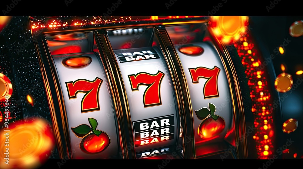 Casino Slot Machine with Triple Sevens and Glowing Effects Casino Slot Machine with Triple Sevens and Glowing Effects