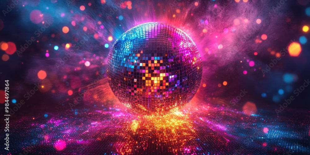 Fototapeta premium Vibrant Disco Ball Illuminating a Night Scene