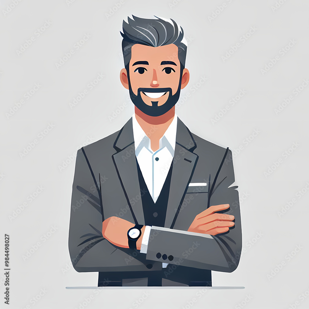 Confident Businessman Smiling with Arms Crossed
