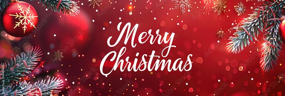 Festive Christmas Banner with Red Decorations Festive Christmas Banner with Red Decorations